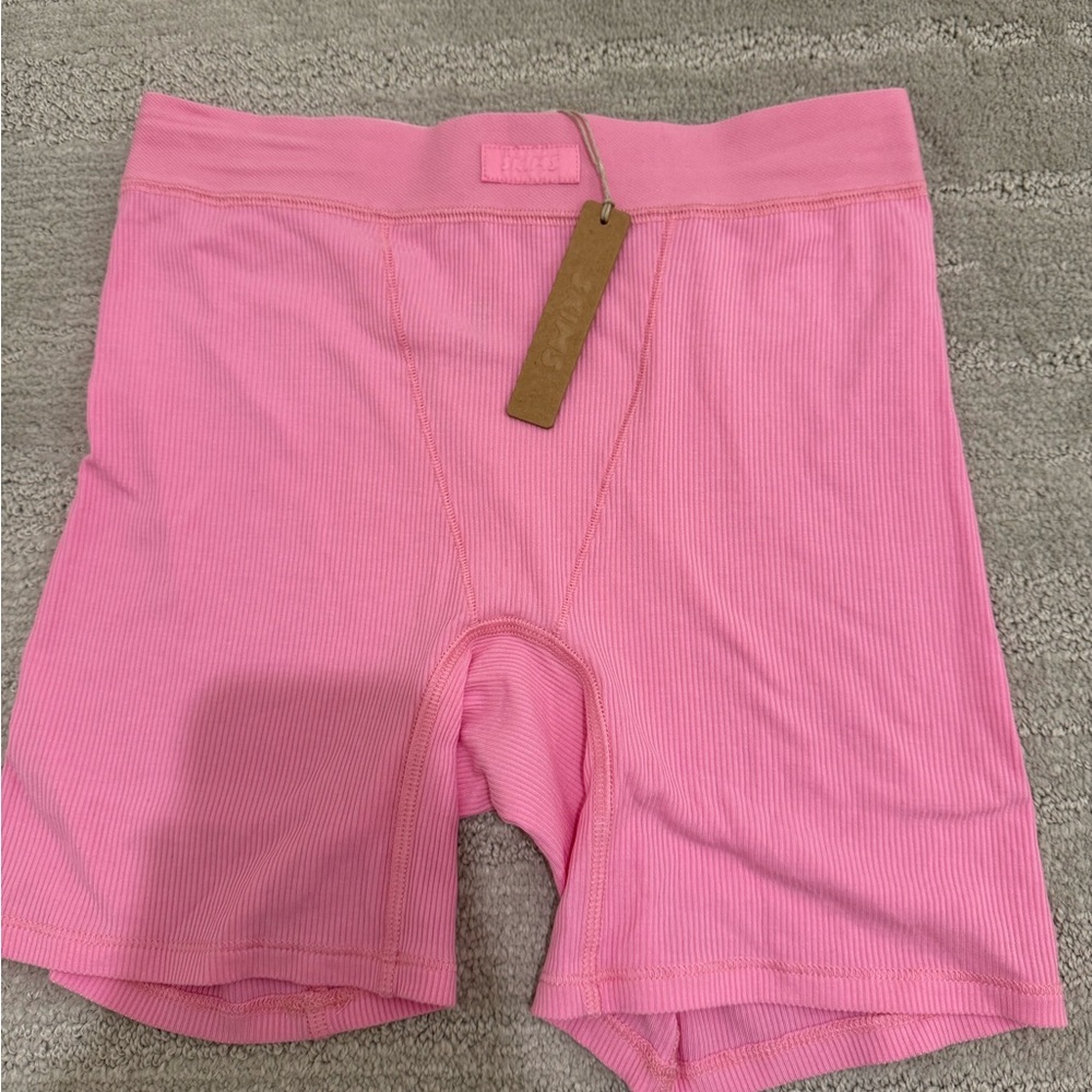 Skims Pink Ribbed Boxer Shorts
